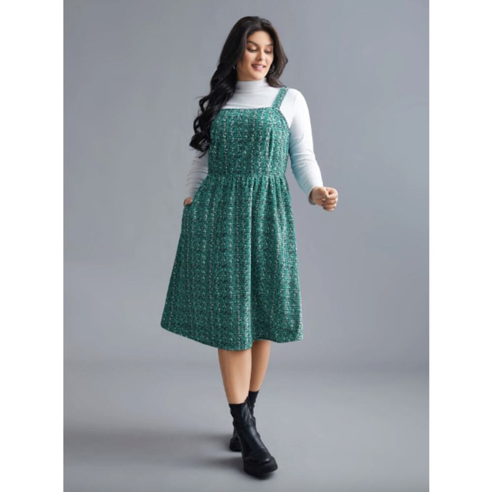 BloomChic Womens 6X 30 Plaid Pinafore Midi Dress Elastic Waist Layered NWT
